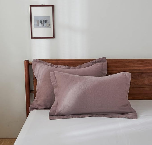 Simple&Opulence 100% Linen Pillow Case King Size Set of 2, Purple Pillow Covers with Overlap Closure, Luxury Breathable Pillowcases Protectors Suitable for All-Season (20" X 36", Purple)