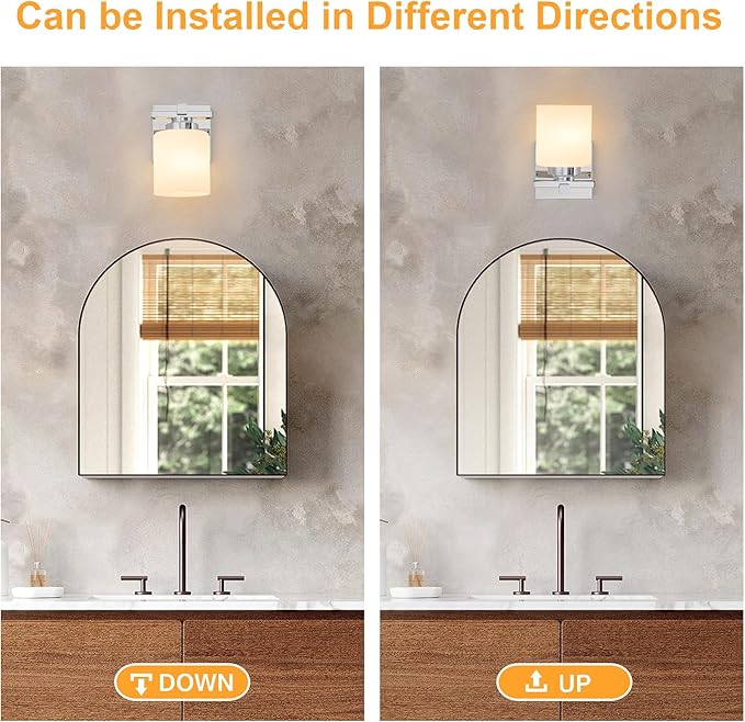 1 Light Modern Bathroom Light Fixtures Over Mirror, Chrome Vanity Lights for Bathroom Wall Sconces with Milky White Glass Shades, E26 Socket (Bulbs Not Included)