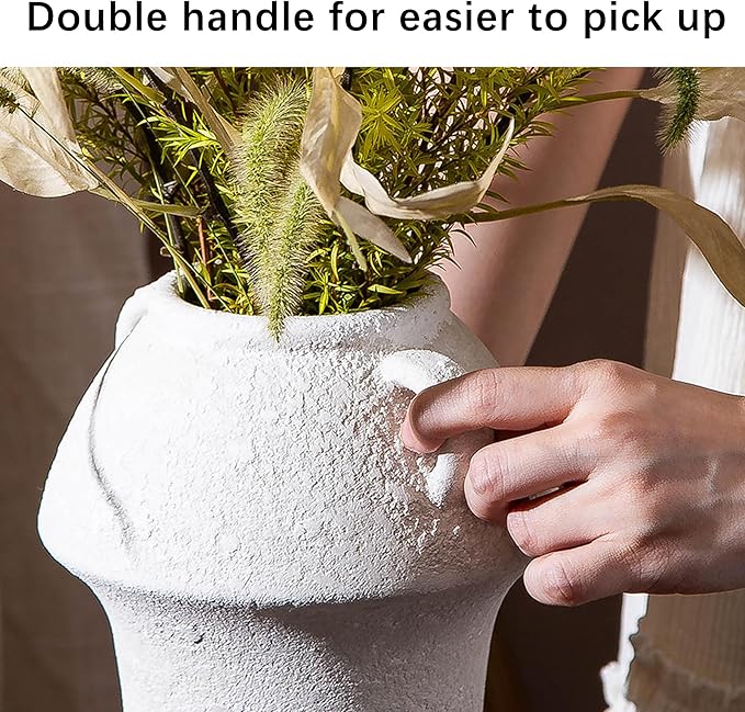 Ceramic Rustic Vase, 7 Inch Vintage Terracotta Flower Vases for Home Decor, Decorative Farmhouse Vase with hadle for Home Decor, Living Room, Shelf Decor, Farmhouse, Table, Lyeec