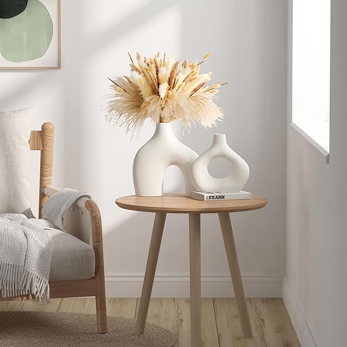 White Ceramic Vase Set of 2, Pampas Grass Vases for Home Decor, Round Matte Boho Vases for Flowers, Nordic Minimalism Style vase for Living Room Bedroom Shelf Decor