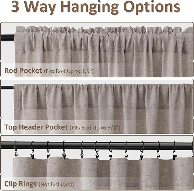 Brown Grey Linen Curtains 108 Inches Long 2 Panel Set Rod Pocket Semi Sheer Dining Room Cozy Bedroom Decor Cotton Look Country Rustic Farmhouse Boho Curtains 52x108