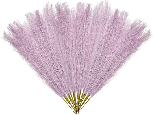 30 Pcs Light Purple Faux Pampas Grass, 17 Inches Artificial Pampas Grass Bulk, Short Fluffy Faux Pompas for Vase Filler, Home Boho, Wedding Anniversaries, Baby Shower Decoration