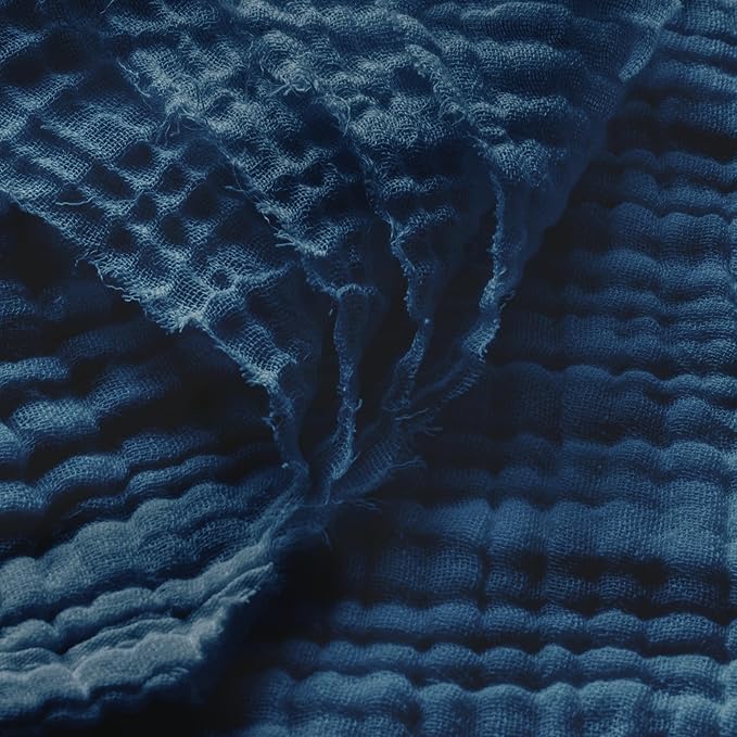 Carriediosa 100% Cotton Muslin Throw Blanket 90" X 90" Queen Size，4-Layers Summer Gauze Throws for Bed Couch，Soft Lightweight Breathable Linen Blankets Bedspread for Adults All Season，Navy Blue