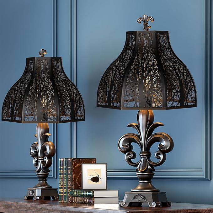 Etched Forest Large Metal Lampshade 5.32 X 13 X 9.5 Inch 8-Petal Lotus Shape Fits for Floor Lamp Table Lamp for Living Room Bedroom(Bronze Gold), Spider Fitter Lamp Shade