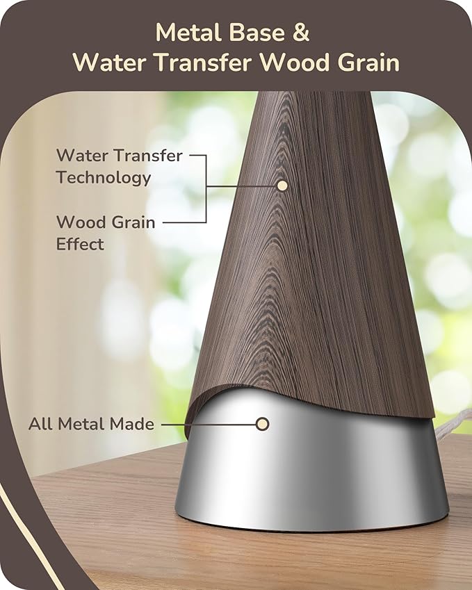 EDISHINE 21.85" Farmhouse Table Lamp, Rustic Bedside Lamp, Water Transfer Walnut Wood Grain Metal Base, Beige Linen Shade, Minimalist Nightstand Lamp for Living Room, Bedroom, Office, E26 Base