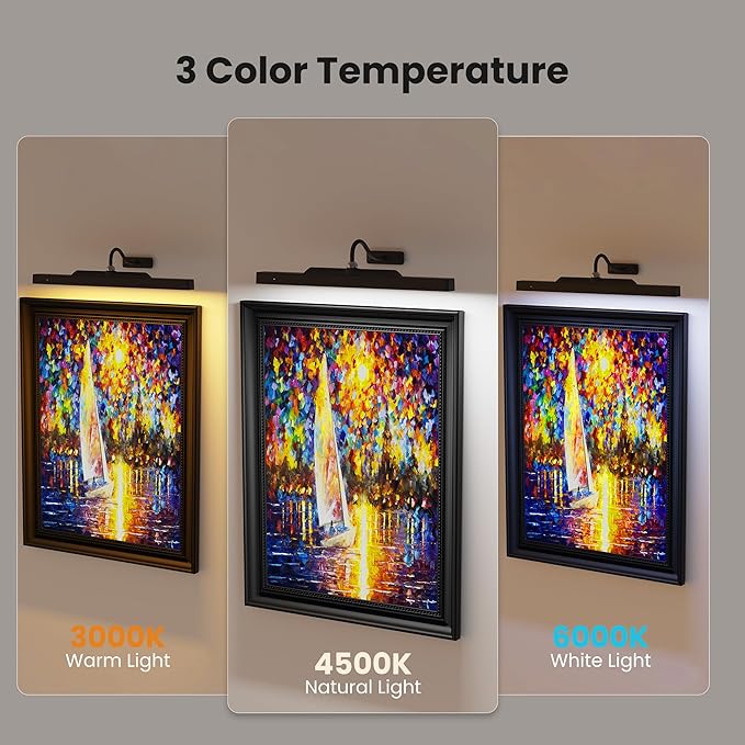 4 Pack Cordless Picture Lights for Wall Art, Gallery Lights Battery Operated – Dimmable Picture Lights for Wall Paintings, 13H Runtime, Remote, 3 Color Temps for Artworks,Photos,Gallery_Black