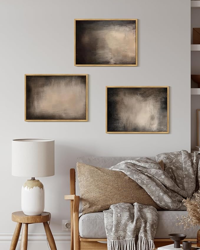 KUVIOKE Abstract Framed Wall Art Set Earthy in Deep Brown and Beige Tones Modern Art Decorative Home Decor 11x14in (Natural Framed)