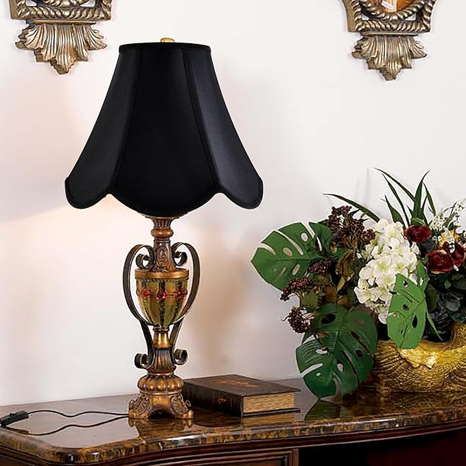 GO&SO Black Bell Lamp Shades Set of 2 (Petal Edge Braid) Scalloped Lamp Shade,6"Top x 13"Bottom x 10.6"Vertical Height (Spider) Replacement Lamps Shades for Table Lamp,Floor Lampshade,Easy Assembly