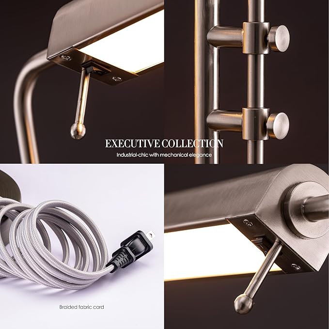 O'Bright Aurora LED Pharmacy Desk Lamp - Swing Arm, Industrial Design for Reading, Crafting, Work,10W LED, Adjustable Height 18.5-24.5 inches - Ideal for Living Room, Bedside, Office, Brushed Nickel