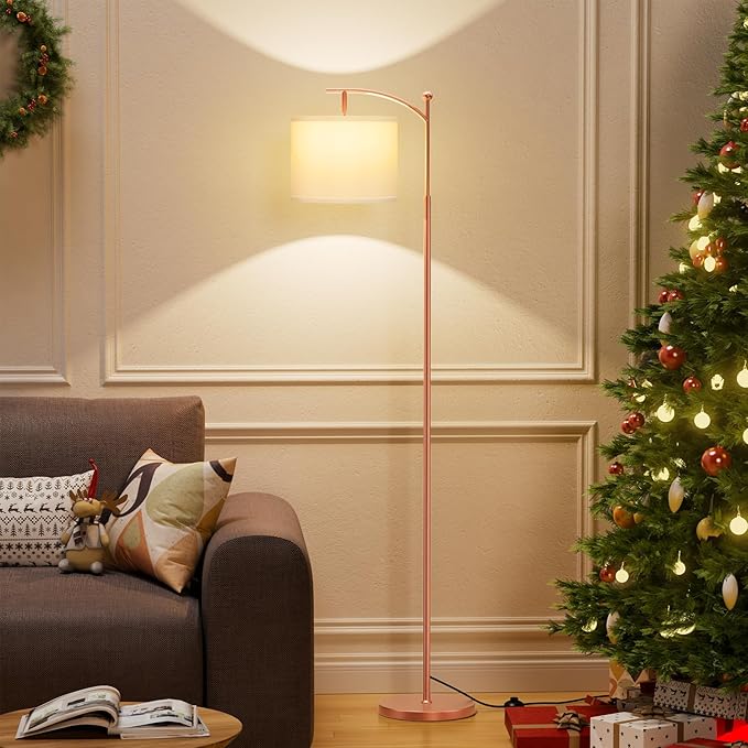 60" Floor Lamp With 3 Color Temperatures, Adjustable White Shade, Rose Gold Pole - Tall Lamp for Living Room, Bedroom, Office, Classroom, Dorm - 9W Bulb Included