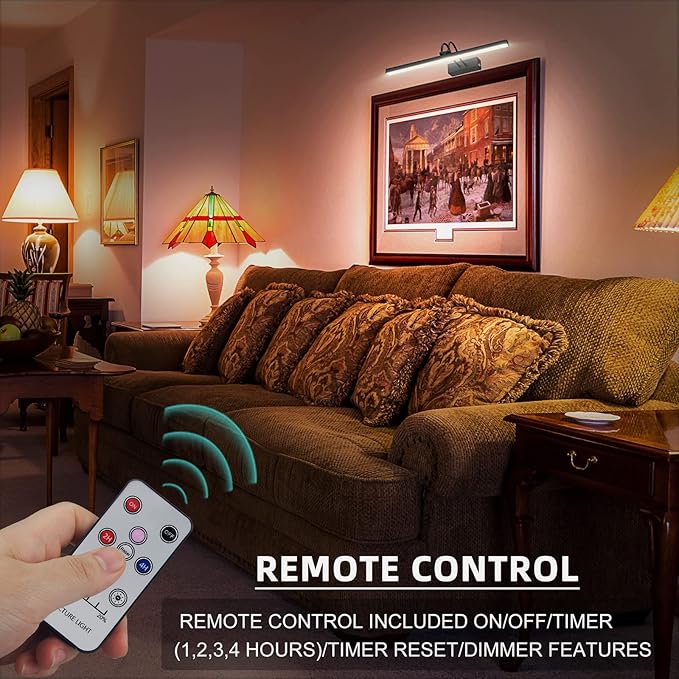 FUNCHDAY Picture Light Wireless, Rechargeable Battery Operated Painting Light with Remote, Dimmable 48 LED Art Lighting, 16" Picture Lights for Wall Paintings,Gallery Display,Dartboard (Dark Bronze)