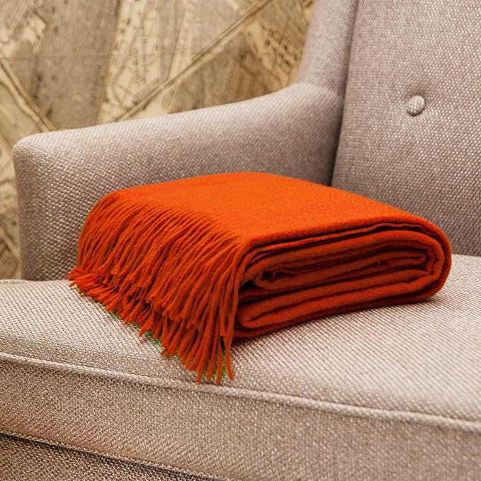 CUDDLE DREAMS Premium Cashmere Throw Blanket with Fringe, Luxuriously Soft (Persimmon)