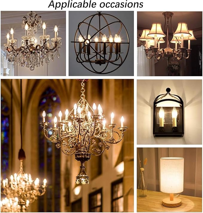 E12 Candelabra LED Bulb 40w, Frosted LED Chandelier Light Bulbs,4W Equal 40W,Type B 2700k Warm White,400LM,AC120V, Flame Tip,Dimmable for Ceiling Fan,Dining Room,Kitchen Fixture (12 Pack)