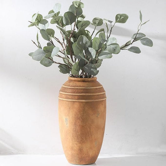 Large Ceramic Flower Vase, 12.87 inch Terracotta Vase, Rustic Farmhouse Vintage Vases for Home Decor, Living Room Shelf Decor, Enterway, Table Decoration