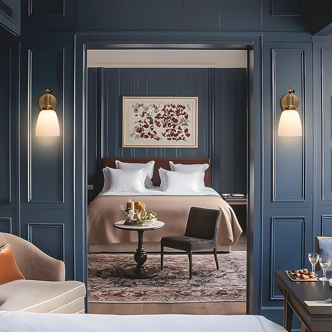 PERMO Industrial Vintage Slope Pole Wall Mount Single Sconce with 5.5" Oval Dome Milk White Glass Shade Wall Sconce Light Lamp Fixture (Antique)