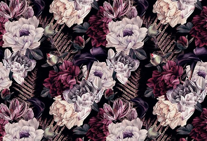 Floral Wallpaper Watercolor Dark Peony Flowers Mural Wallpaper for Bedroom Living Room (Not Peel n' Stick)