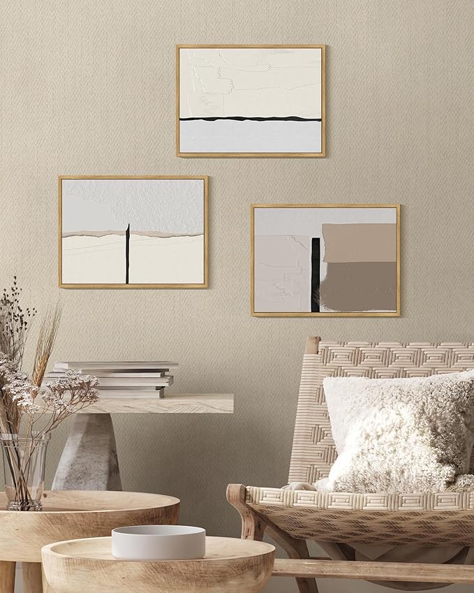 KUVIOKE Neutral Abstract Framed Wall Art Beige Mid Century Textured Wall Decor Minimalist Modern Illustrations Art Print Home Decor 11x14in (Natural Framed)
