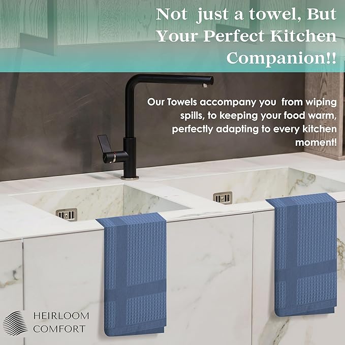 3 Pack Multi Color Waffle Weave Kitchen Towels, 16x26 Inch, 100% Cotton, Super Absorbent, Quick Dry, Hand Towels for Drying Dishes, Cleaning, Durable - Sky Blue, Ivory, Indigo Blue