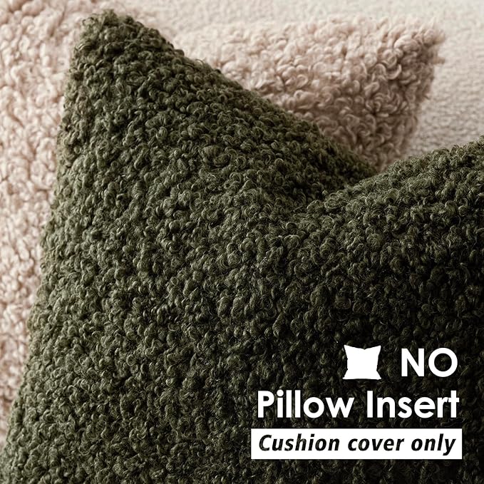 Foindtower 2 Pieces 22x22 Inch Olive Green, Faux Fur Throw Pillow Cover Accent Sherpa Furry Pillow Covers Fuzzy Soft Pillowcases Cozy Sheepskin Decorative Fleece Cushion Case for Bed Couch Living Room