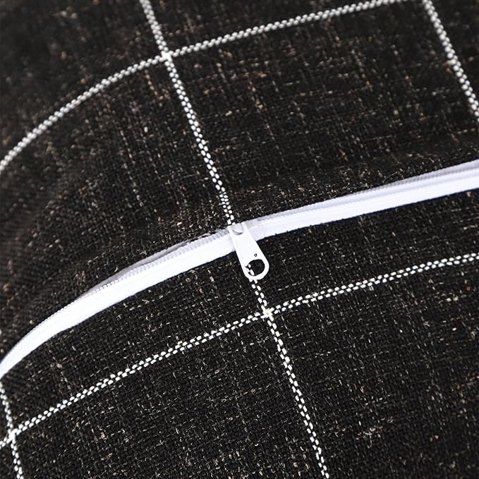 Plaid Pillow Black and White Plaid Boho Farmhouse Linen Throw Pillow Covers Set of 2, 16x16 Inches, Black