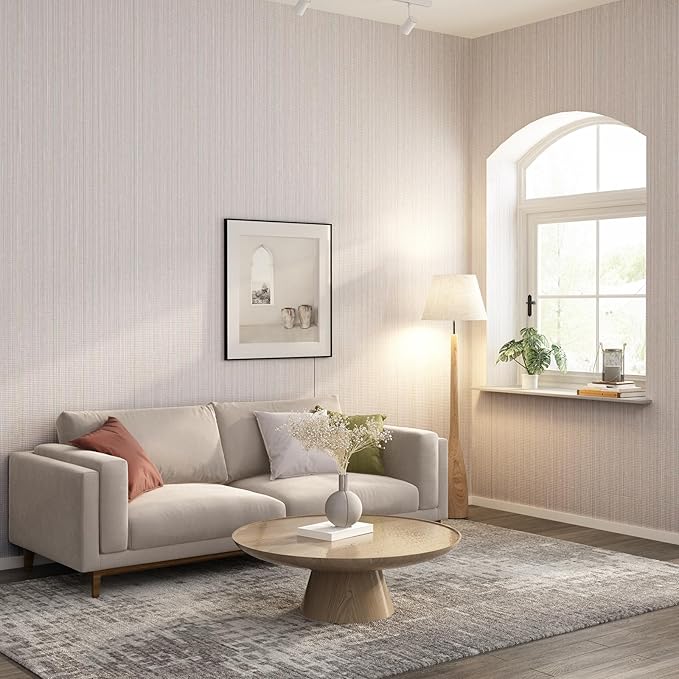 Grasscloth Peel and Stick Wallpaper 20.8"x394" Beige Thick Fabric Textured Linen Classic Faux Grassweave Neutral Removable Wallpaper Vinyl Film Roll for Home Use