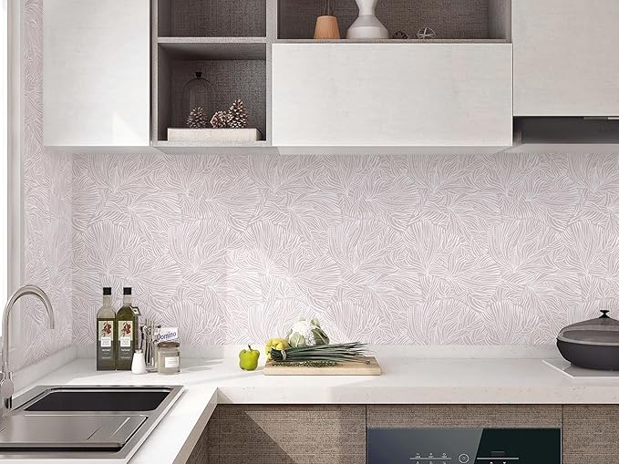 Heroad Boho Peel and Stick Wallpaper Pink and White Floral Contact Paper Modern Removable Self-Adhesive Wallpaper for Bedroom Living Room Cabinets Decoration Thicken Vinyl Roll 17.3''x78.7''