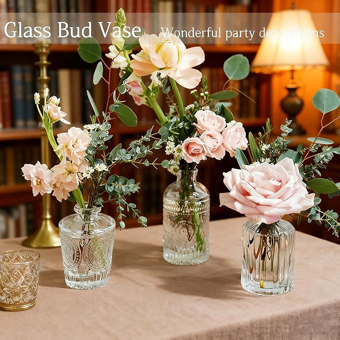 Glass Bud Vase Set of 12 Pcs, Small Glass Vases for Flowers, Vintage Vases for Centerpieces, Small Flower Design for Centerpieces Wedding Decorations Home Flower Party Decor