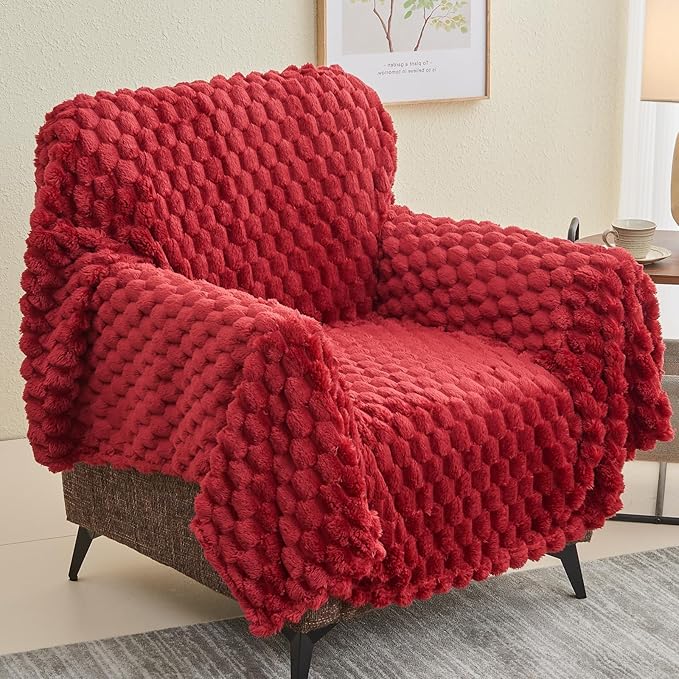 NEWCOSPLAY Super Soft Throw Blanket Red Premium Silky Flannel Fleece 3D Clouds Stylish Jacquard Lightweight Bed Blanket All Season Use 350GSM (Red, Throw(50"x60"))