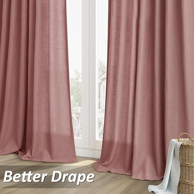 Guken Canyon Rose Linen Curtains 108 Inches Long 2 Panel Set Rod Pocket Semi Sheer Dining Room Cozy Bedroom Decor Cotton Look Country Rustic Farmhouse Boho Curtains 52x108