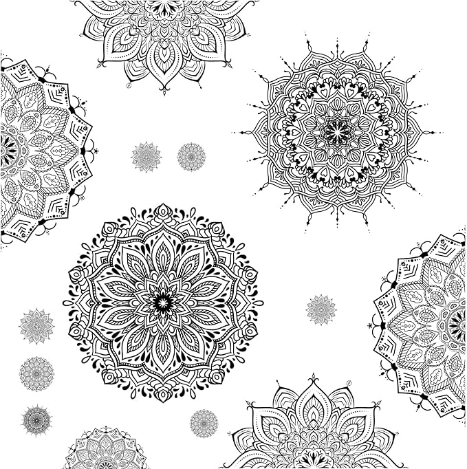 Large Mandala Wall Sticker Peel and Stick Boho Lotus Wall Decor Stickers Mandala Floral Flower Window Cling Decals Black Mandala Wall Art Decal for Bedroom Living Room Headboard Yoga Decoration