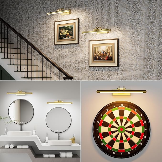 Cordless Picture Light with Remote, Battery Operated Wall Sconce for Artwork, 3 Colors Painting Light Dimmable and Timer, Wireless Art Light for Display (Gold)