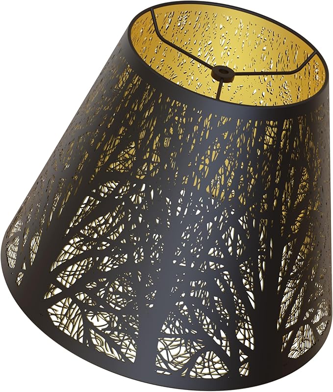 Small modern black gold lamp shades,metal boho scalloped lamp shade,Lamp shade replacement 5" top, 9" bottom, 7" high (Spider Fitter) lamp shades for table lamps and floor lamp,Unique Forest Etched