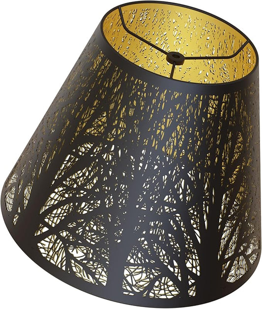 Small modern black gold lamp shades,metal boho scalloped lamp shade,Lamp shade replacement 5" top, 9" bottom, 7" high (Spider Fitter) lamp shades for table lamps and floor lamp,Unique Forest Etched