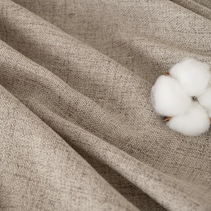 YoungsTex 36 Inch Length Linen Farmhouse Kitchen Window Curtains, Short Cafe Drapes with Rod Pocket Back Tab Burlap Light Filtering for Bathroom Window, Dark Oatmeal, 2 Panels, 42 X 36 Inch