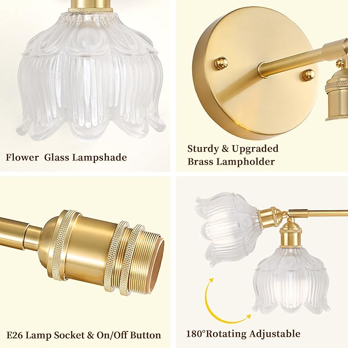 Vintage Battery Operated Wall Sconce with Flower lampshade,Rechargeable Battery Powered Wall Lights,Wall lamp With 15 Colors for Bedroom Living Room Home Decor (Flower White, 1 Light Battery Operated)