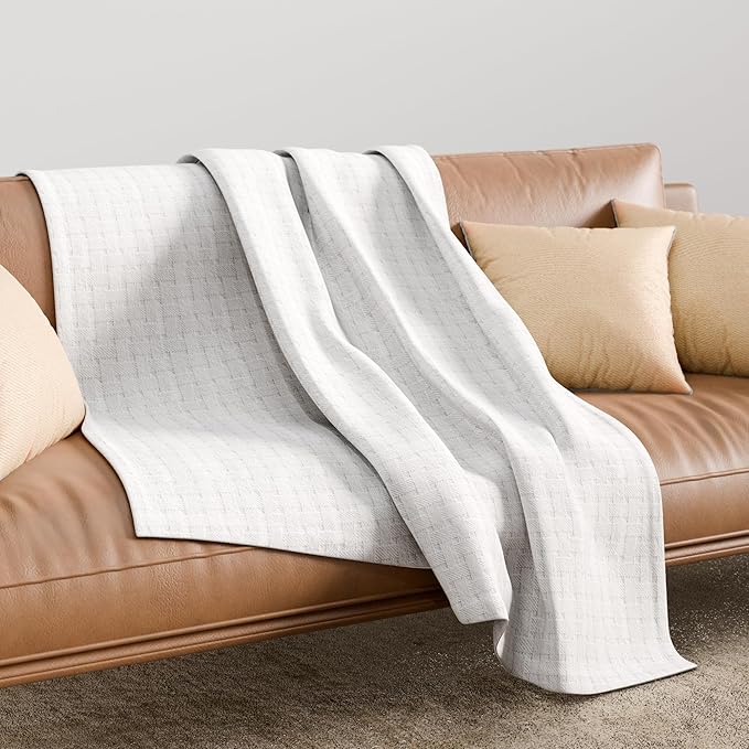 King White 100% Cotton | Lightweight | Breathable | Anti-Odor | Warm & Cozy | Perfect for Layering | Basket Weave Throw Blanket for Bed & Couch | Soft All-Season Bedding