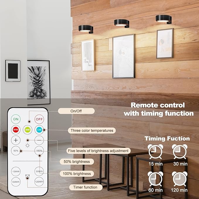 TTQ 4 PCS Magnetic Picture Lights for Wall Battery Operated,Wall Painting Light with Wireless Control,Art Display Light,Wall Decor Puck Lights for Picture Frame Portrait Artworking