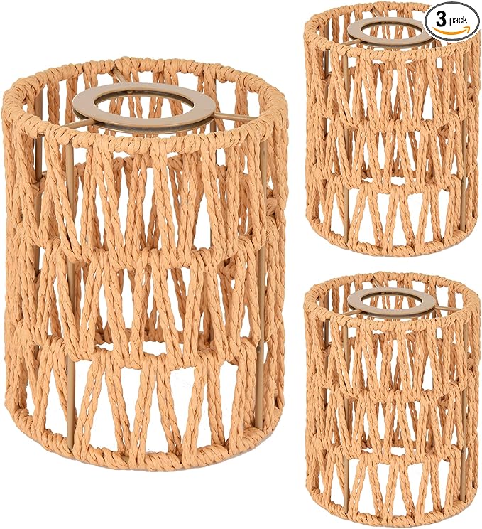 MELUCEE 3 Pack Rattan Lamp Shade Small Boho Shades Replacement 6.0" Height Light Covers, Cylinder Woven Lampshade for Pendant Light Floor Lamps Chandelier Wall Sconces Light Fixture