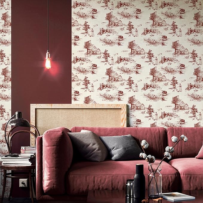 QUCHENG Chinoiserie Style Wallpaper Monochrome Wall Decor Toile de Jouy Landscape Dresser Decal Removabal Self Adhesive Sticker Peel and Stick Furniture Stickers Vintage Cabinet Decoration