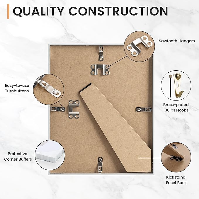 8x10 inch Metal Picture Frame - 8 x 10 Thin Aluminum Photo Frames with 5x7 Removable Mat - High Definition Plexiglass - Ideal for Wall or Tabletop Display - Wall Hook Hanging Hardware Included - Silver, Set of 1
