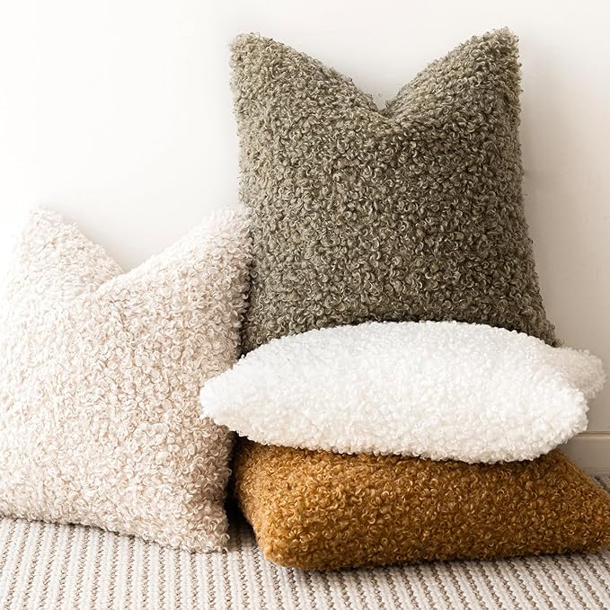 Foindtower 2 Pieces 20x20 Inch Sage Green, Faux Fur Throw Pillow Cover Accent Sherpa Pillow Fuzzy Soft Pillowcases Sheepskin Decorative Fleece Cushion Case for Bed Couch Living Room