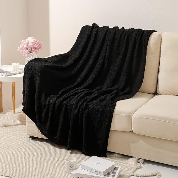 bearberry Super Soft Fluffy Throw Blanket Lightweight Cozy Warm Throw Blankets for Couch Bed Sofa All Season (Black, 40”x50”)