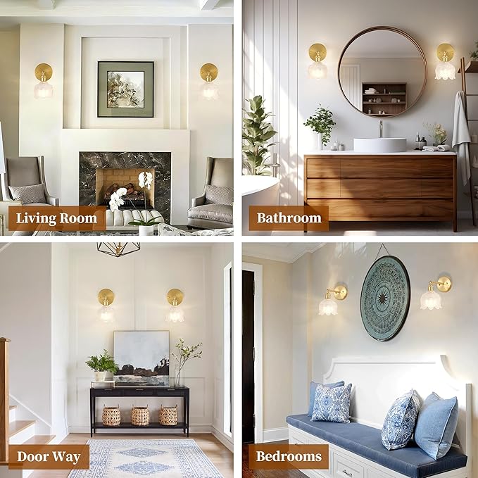 Vintage Battery Operated Wall Sconce with Flower lampshade,Rechargeable Battery Powered Wall Lights,Wall lamp With 15 Colors for Bedroom Living Room Home Decor (Flower White, 1 Light Battery Operated)