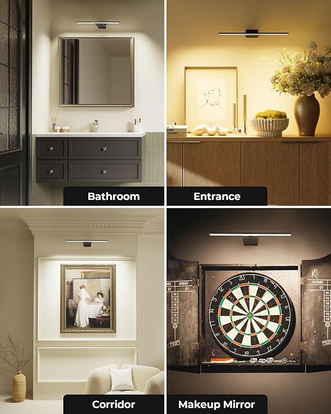 Rechargeable 12000mAh Picture Lights for Wall with Remote, 3 Color Temps, Dimmable, Timer, for Gallery Poster Frame Painting Photo Art Display (Black, 2 Pack)