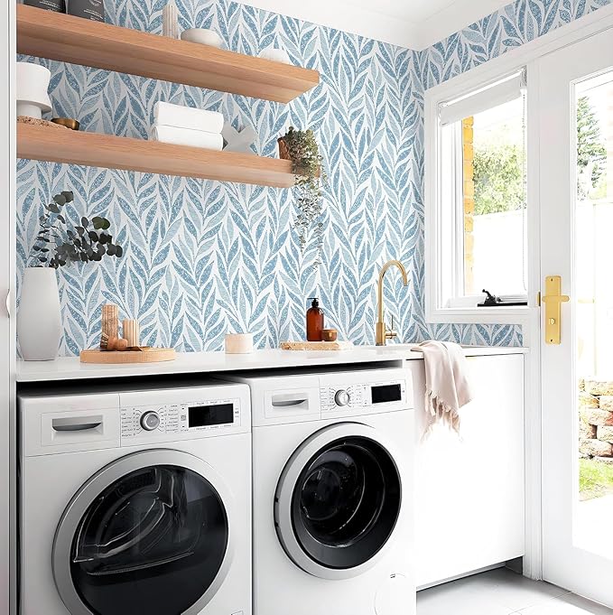 Safiyya 787"x17.3" Blue Peel and Stick Wallpaper Boho Contact Paper Modern Stick on Wallpaper for Bathroom Adhesive Kitchen Wall Paper Vinyl Rolls