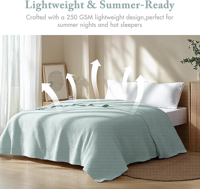 Madison Park Freshspun Basketweave Luxury Cotton Blanket Blue 108x90" King Size Basketweave Premium Soft Cozy 100% Cotton For Bed, Couch or Sofa