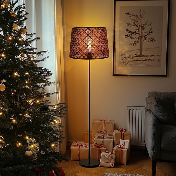 ALUCSET Metal Etching Large Lamp Shade, Drum Big Lampshades for Table Lamp and Floor Lamps, Unique Arrow Design, Bronze 12" Top X 14" Bottom X 10" High, Spider