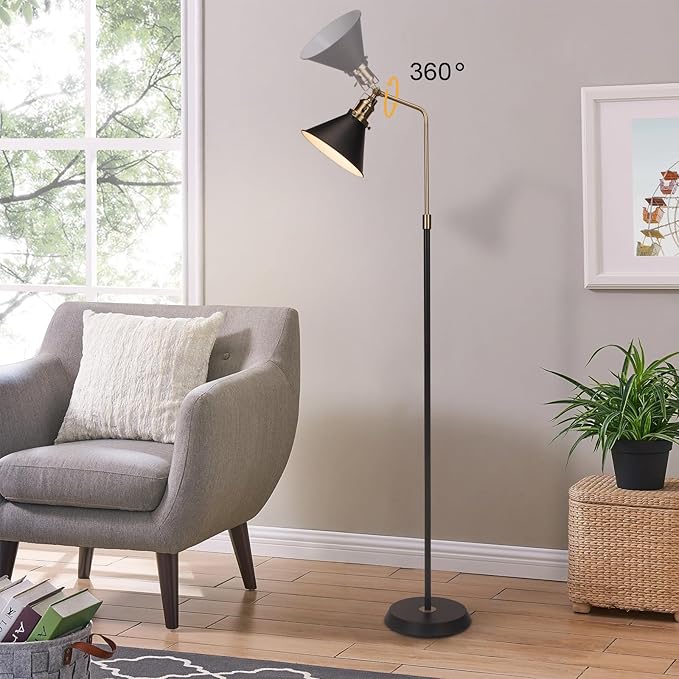 Industrial Floor Lamp, 58'' Black Floor Lamp Design, Adjustable Head Vintage Metal Standing, Tall Simple Corner Lamp, Floor Lamps for Living Room, Bedroom, Office, Couch