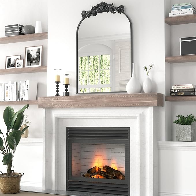 PAIHOME Arched Mirror, 24x36 Inch Antique Black Wall Decor Mirror with Metal Frame, Wall Mounted or Leaning