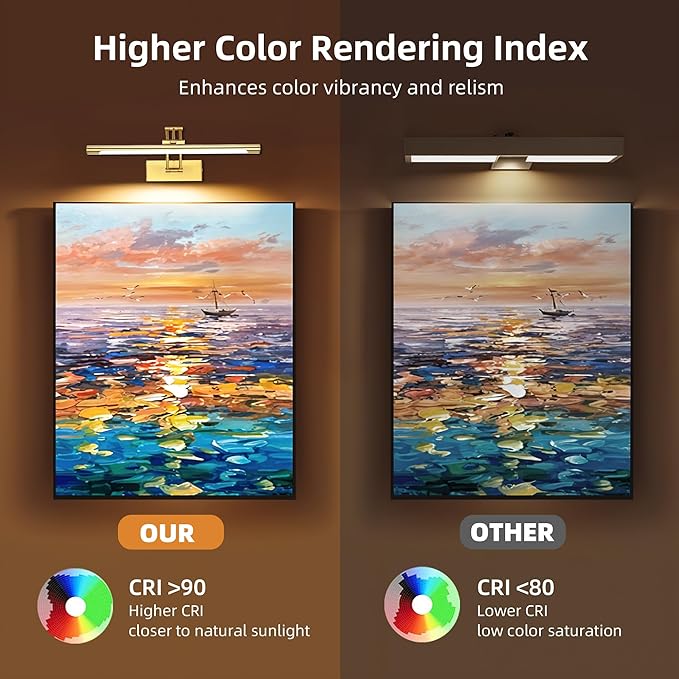 16“ Picture Lights for Wall Battery Operated, Wireless Picture Light with Remote, Rechargeable Wall Light 3000K/4000K/6000K Dimmable, Art Lighting for Paintings Frame Gallery Dartboard Light, Brass